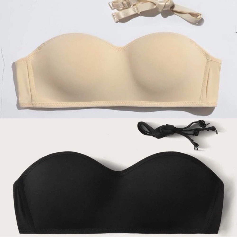 SHEIN Beige Black Bandeau Bras with Adjustable Strap Large NEW
